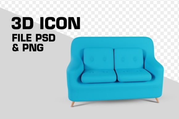 3D Two-seater Turquoise Sofa Cartoon: A Versatile Design for Digital Projects