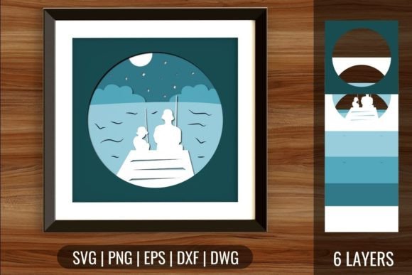 Dad Fishing Shadow Box SVG