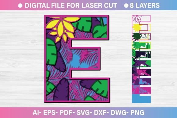 Summer Letter E Paper Cut SVG for Laser Cutting