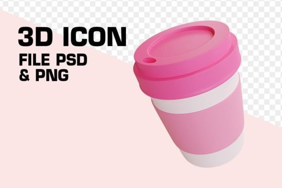 White-Pink Paper Coffee Cup and Icon: A Versatile Design for Digital Projects